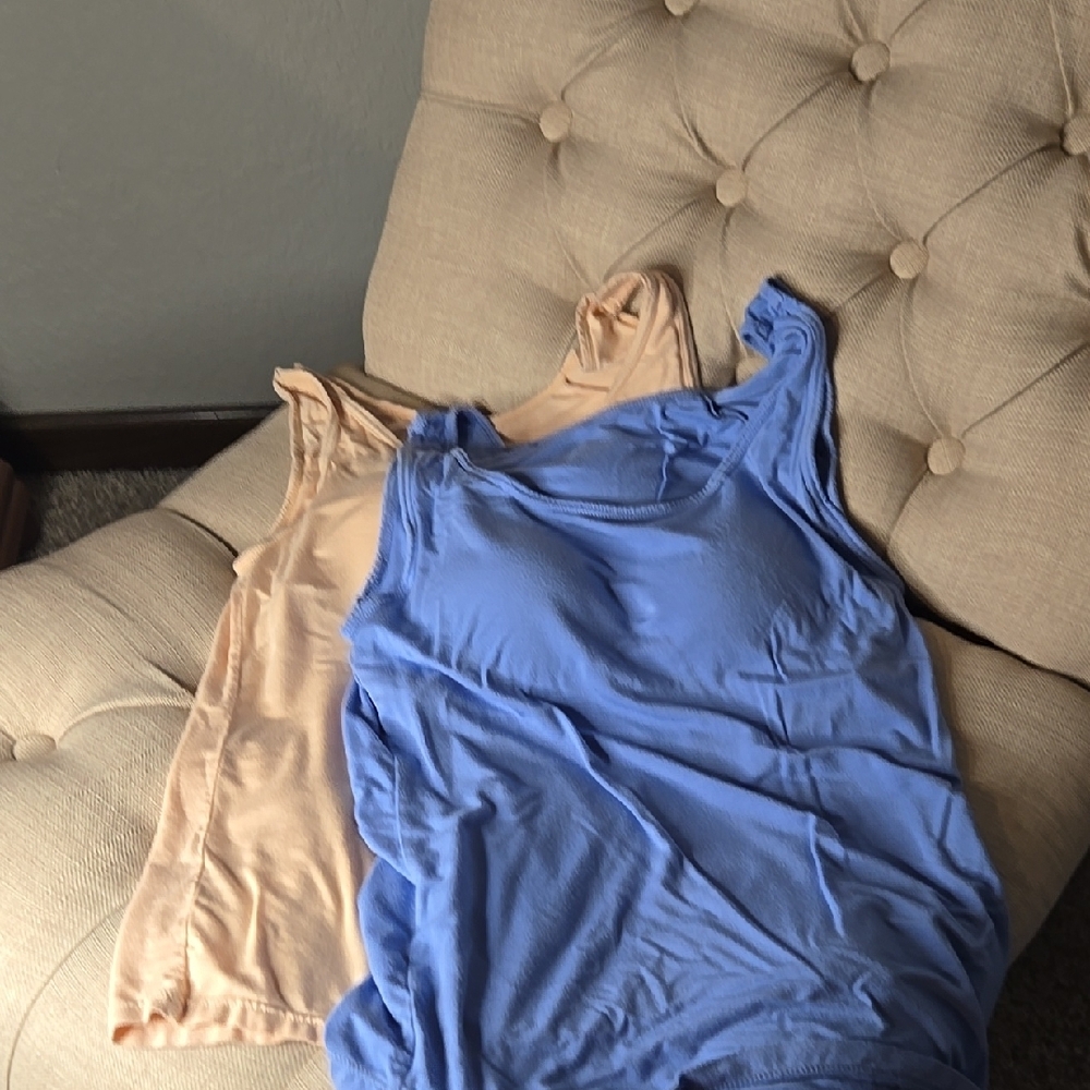 Women's Blue and Tan Sleeveless Tops